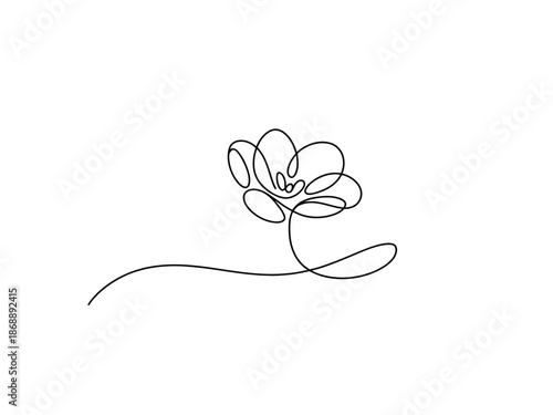 A minimalist line drawing of a flower on a white background