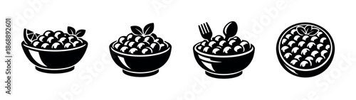 Fruit bowl vector icons set. food, berries, healthy eating symbols