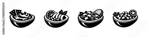 Food vector icons set. bowls, dishes, culinary symbols collection