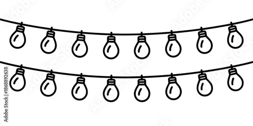 A string of light bulbs hanging from two cords on a white background