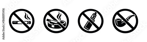 No smoking vector icons set. tobacco, vape, cigarette symbols