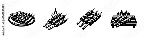 Grilled meat vector icons set. barbecue, skewers, grill symbols