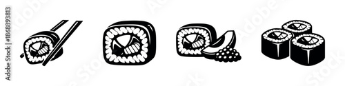 Sushi vector icons set. japanese food, maki, nigiri symbols