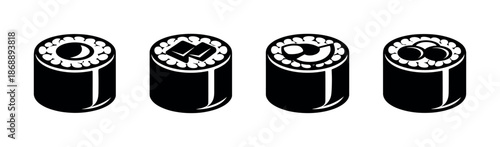 Sushi vector icons set. japanese cuisine, rolls, food symbols