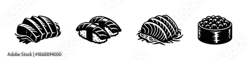 Sushi vector icons set. japanese food, cuisine, seafood symbols