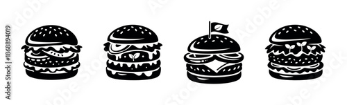 Burger vector icons set. fast food, sandwiches, meal symbols