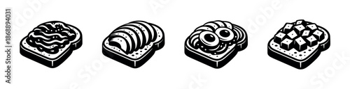Toast toppings vector icons set. food, breakfast, bread designs