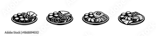 Food vector icons set. appetizers, snacks, food symbols