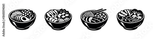 Food vector icons set. asian cuisine, bowl dishes symbols
