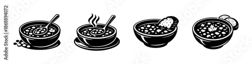 Soup vector icons set. food, meal, bowl symbols