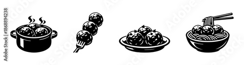 Meatball vector icons set. food, pasta, cooking symbols