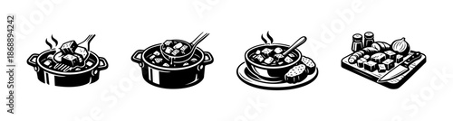 Food vector icons set. cooking, kitchen, meal symbols