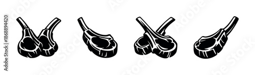 Lamb chops vector icons set. meat, food, steak symbols