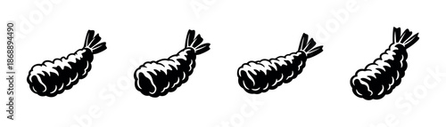Shrimp tempura vector icons set. seafood, fried shrimp symbols