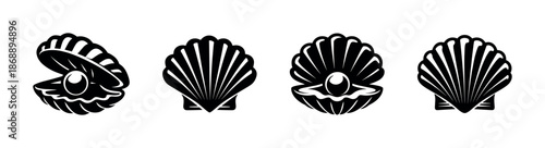 Pearl shell vector icons set. seashells, marine, ocean symbols
