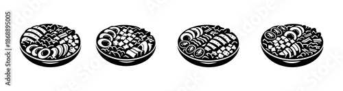 Food bowl vector icons set. cuisine, meal, dish symbols