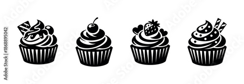 Cupcake vector icons set. desserts, sweets, bakery symbols collection