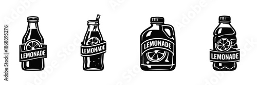 Lemonade vector icons set. beverage, drink, bottle symbols