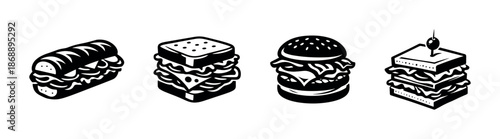 Sandwich vector icons set. food, snacks, deli symbols