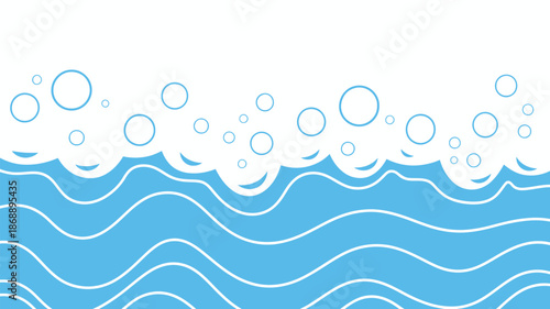 Foam and water bubble background for laundry, bath, or soapy shower design, featuring clean suds, blue splash, and liquid textures, ideal for hygiene, bathroom, and underwater vector