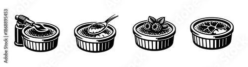 Dessert vector icons set. creme brulee, sweets, dessert symbols