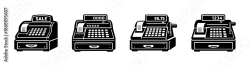 Cash register vector icons set. retro, vintage, payment symbols