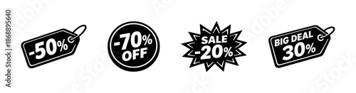 Discount vector icons set. sale, promotion, percentage symbols