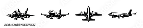 Airplane vector icons set. aircraft, aviation, jet illustrations