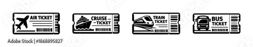 Transport vector icons set. tickets, travel, transportation symbols collection