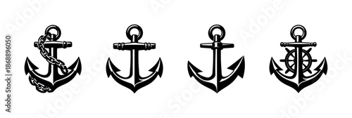 Anchor vector icons set. nautical, maritime, sea symbols