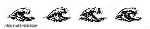 Ocean waves vector icons set. sea, water, surf symbols