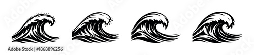 Wave vector icons set. ocean, tidal, surf symbols