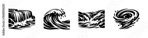 Water waves vector icons set. ocean, sea, surf symbols