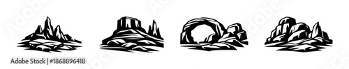 Landscape vector icons set. nature, scenery, rock formations illustrations