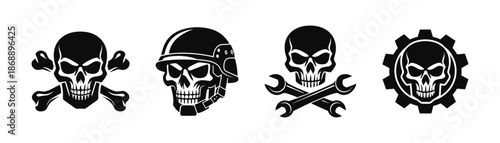 Skull vector icons set. emblems, symbols, skulls collection