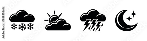 Weather vector icons set. forecast symbols, meteorology signs collection