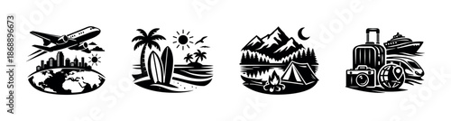 Travel vector icons set. tourism, adventure, journey symbols