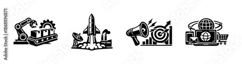 Industry vector icons set. manufacturing, technology, business symbols