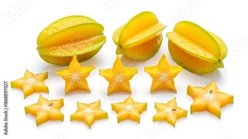 Sliced Starfruit on White Background