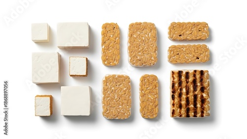Assorted White and Brown Sugar Cubes and Cookies on White