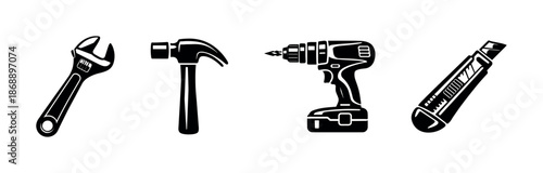 Tools vector icons set. construction, repair, diy symbols