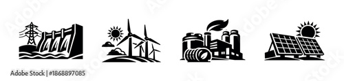 Renewable energy vector icons set. sustainability, eco power symbols