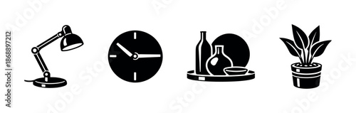 Home decor vector icons set. interior, objects, design symbols