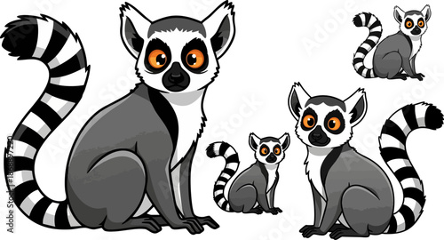 Ring tailed lemur family illustration