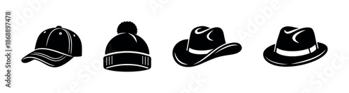 Hat vector icons set. headwear, caps, hats symbols