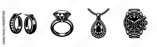 Jewelry vector icons set. accessories, luxury, decorative symbols