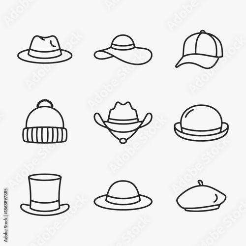 A set of Diverse hat styles, Vector Sign for Logos, Labels, and Icons.