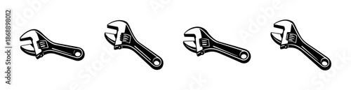 Wrench vector icons set. tools, repair, adjustable wrench symbols