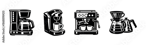Coffee maker vector icons set. brewing, espresso, coffee equipment symbols