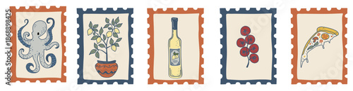Mediterranean Food Stamp Illustrations
